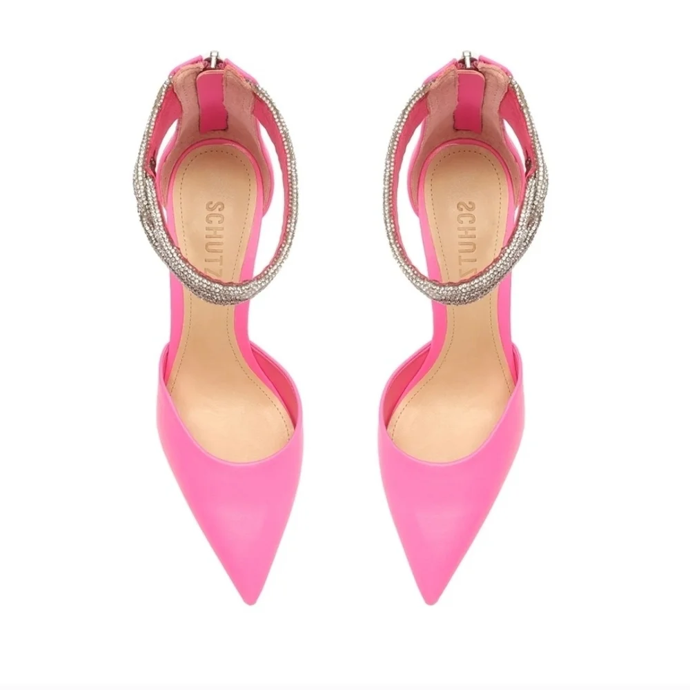 Schutz Elegant Pink Ankle Strap Heels Size 7.5 - Picture 2 of 9